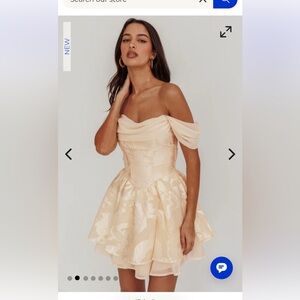 Selfie Leslie Cream Off-Shoulder Mini Dress